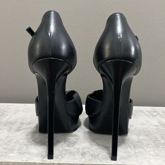 Saint Laurent Paris Black Leather Janis Studded T Strap Platform Pumps Size 37.5 - Picture 12 of 16